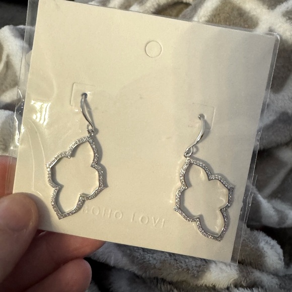 Silver Rhinestone Geometric Dangle Earrings - Picture 2 of 5